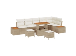 Conjunto 9 Sofá De Jardim Vidaxl Bege Vime Pe (90 X 55 X 71 Cm)