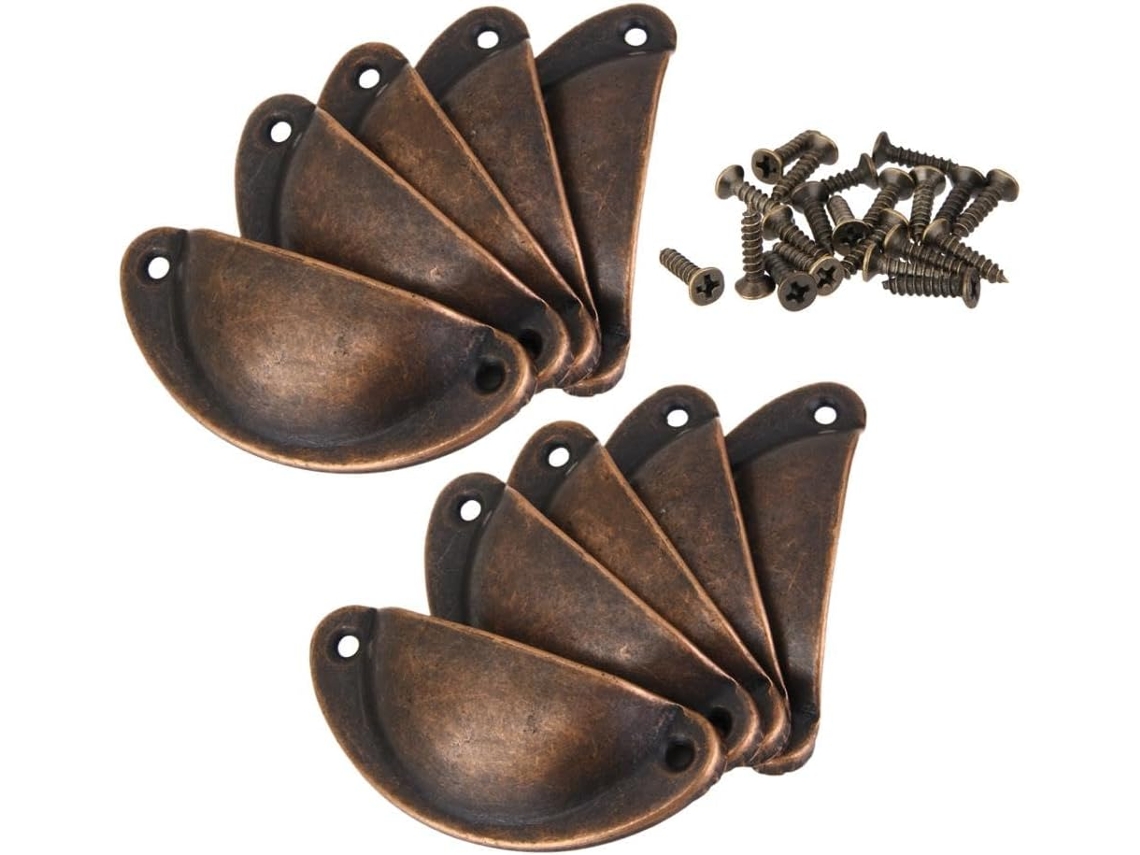 Puxador De Gaveta Estilo Vitoriano, Liga De Zinco, 82x 35mm, Conjunto De 10 Unidades Com Parafusos Bronze Avermelhado