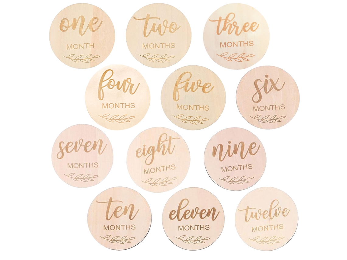 Laxiscreed Conjunto De 12 Props De Madeira Para Fotos De Bebés, Engraved De Ambos Os Lados