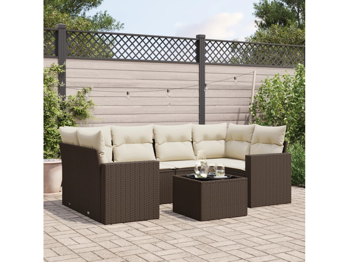 Vidaxl 7 Pcs Conjunto de Sofás Jardim C/ Almofadões Vime Pe Castanho
