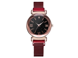 Relógio de Pulso Feminino Casual de Quartzo com Pulseira de Liga e Strass (vermelho)