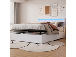 Cama Plataforma 160x200 Led Altura Ajustável Usb-c Armazenamento Branca