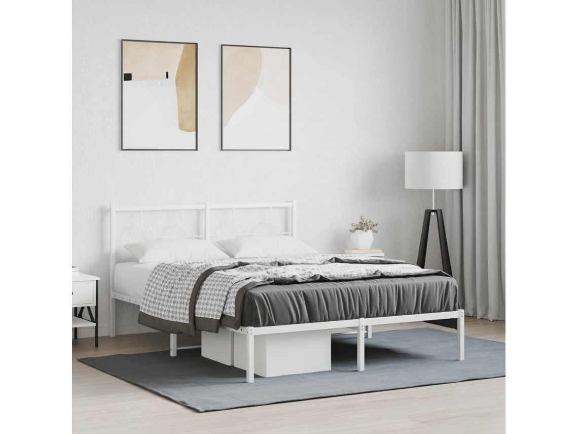 Vidaxl Estrutura De Cama Com Cabeceira 135x190 Cm Metal Branco