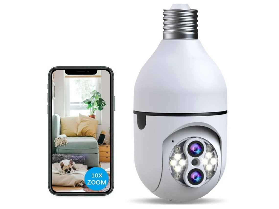 Câmera De Segurança Sem Fio Yizhood E27 Zoom 10x Externa / Interna 2.4g Wifi Colorida Visão Noturna Branca