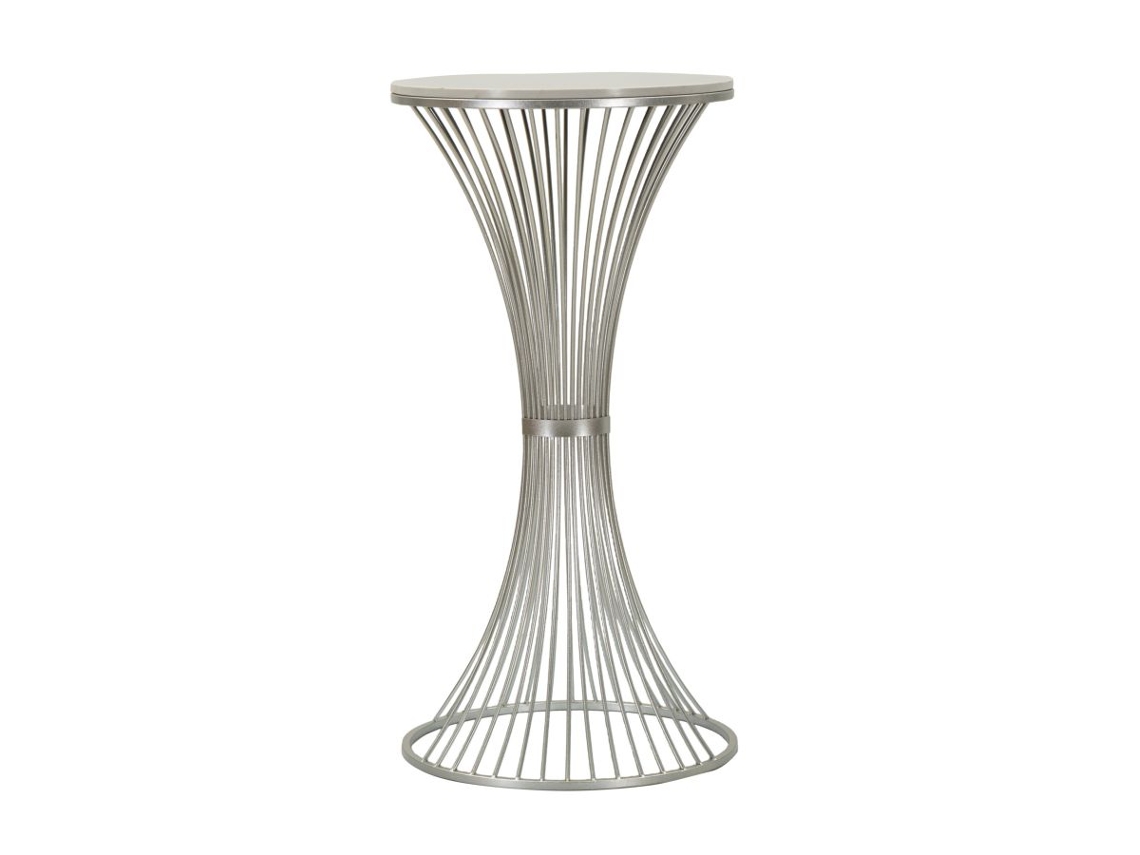 Mesa De Centro Funnel Glam Ø 50x100 Cm Em Metal Prateado E Mármore - Design Com Base Trançada Para Ambientes Modernos.