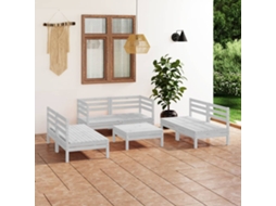 7 Pcs Conjunto Lounge De Jardim Pinho Maciço Branco Dkd Home Decor