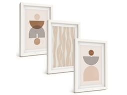 Composição De Quadros Na Parede Formas Abstratas Em Marrom E Bege Moldura Branca Imagens Para Um Quarto Infantil Espelharte (3 Peças 20x30 Cm)