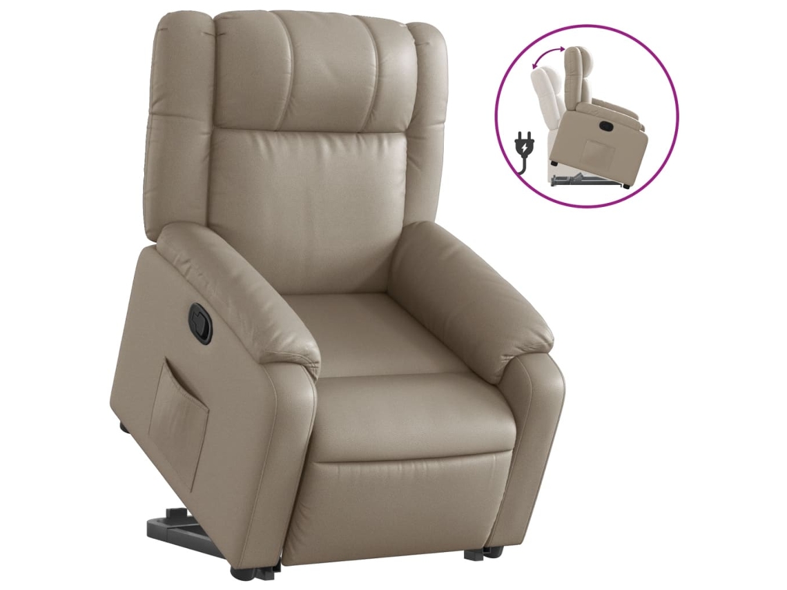 Poltrona reclinável elevatória VIDAXL couro artificial cor cappuccino