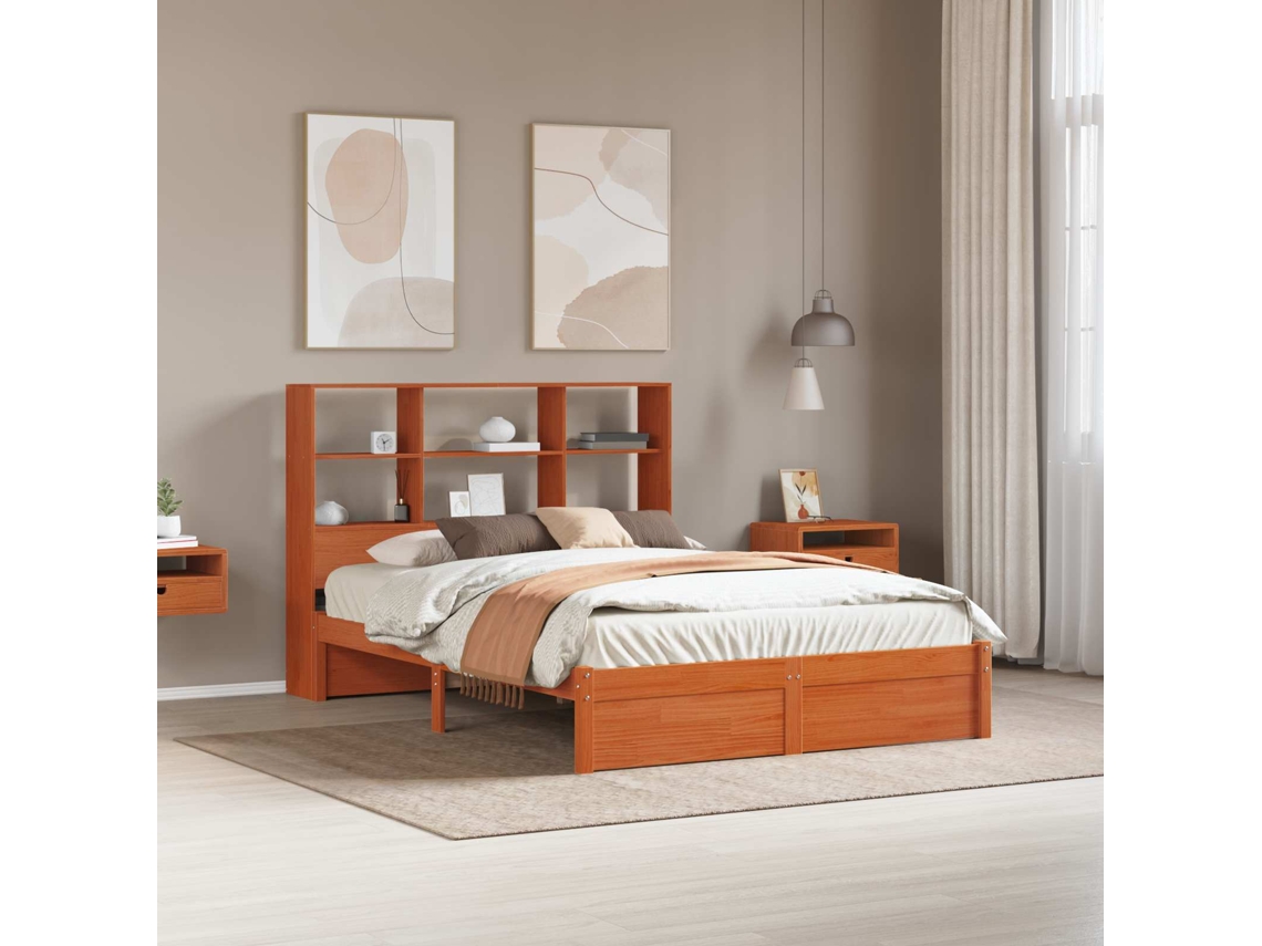 Vidaxl Estrutura De Cama Com Cabeceira Com Armazenamento Castanho Cera