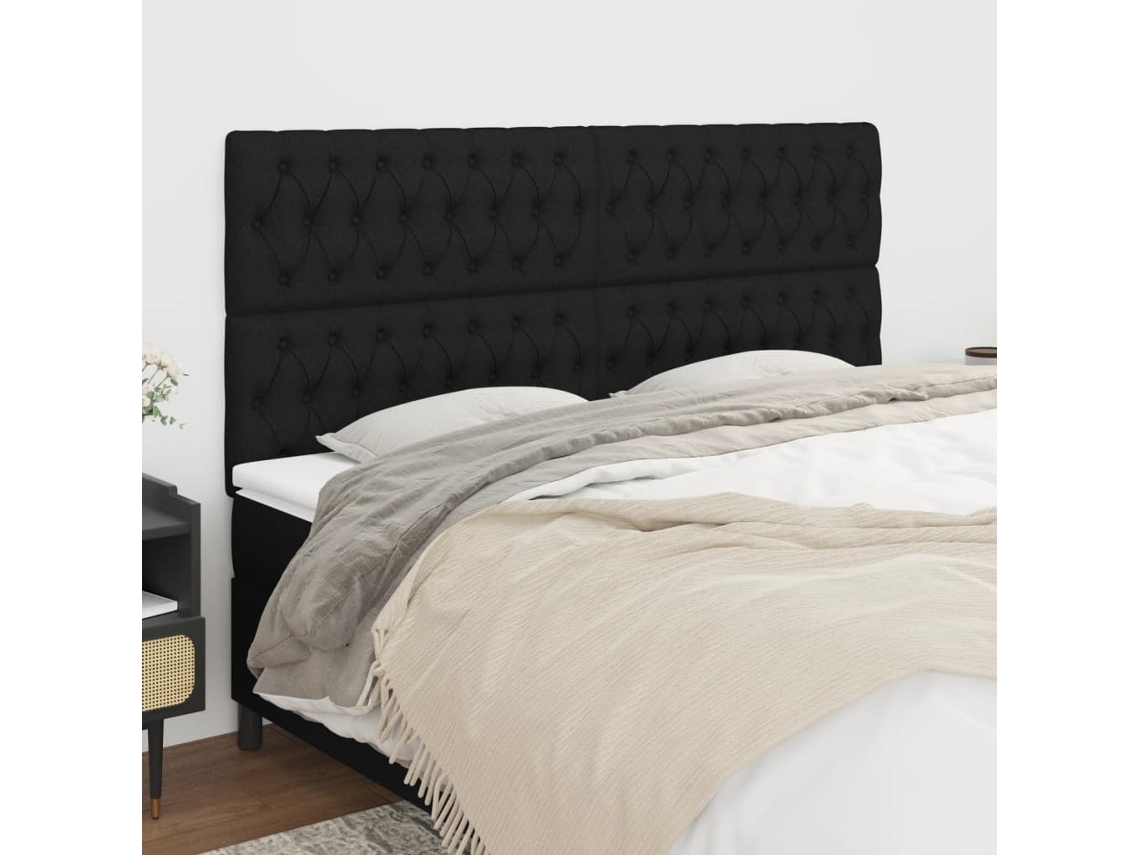 Vidaxl Cabeceira Preta 200x7x118/128 Cm Tecido