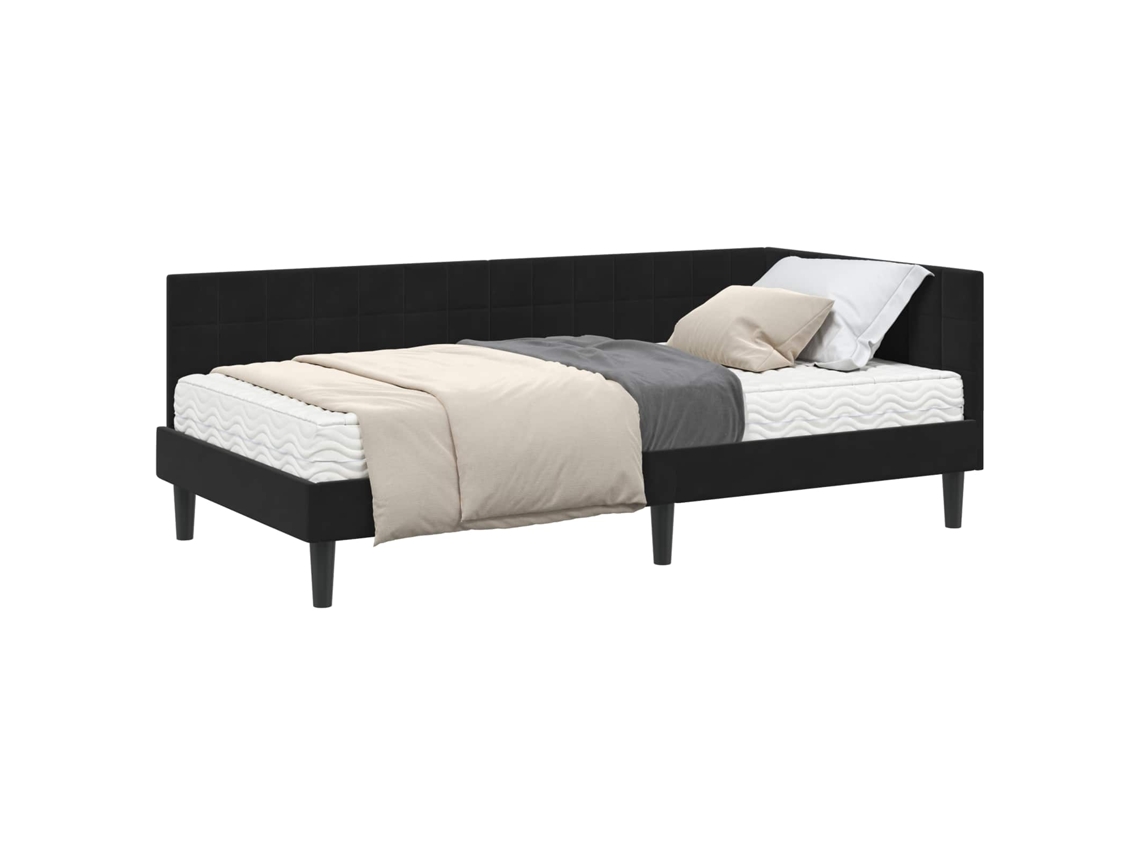 Estrutura de Cama de Canto com Colchão 2 Pcs Veludo Preto MAISON EXCLUSIVE