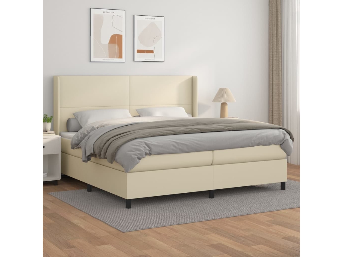 SYFAX™ Cama com Molas/colchão 200x200 Cm Couro Artificial Cor Creme