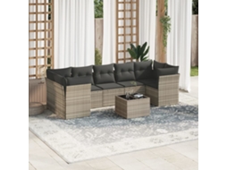 Vidaxl 8 Pcs Conj. Sofás Jardim C/ Almofadões Vime Pe Cinzento-claro