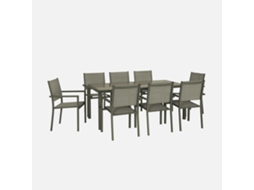 Conjunto De Jardim Com Mesa Em Alumínio Com 8 Cadeiras, Verde Caqui