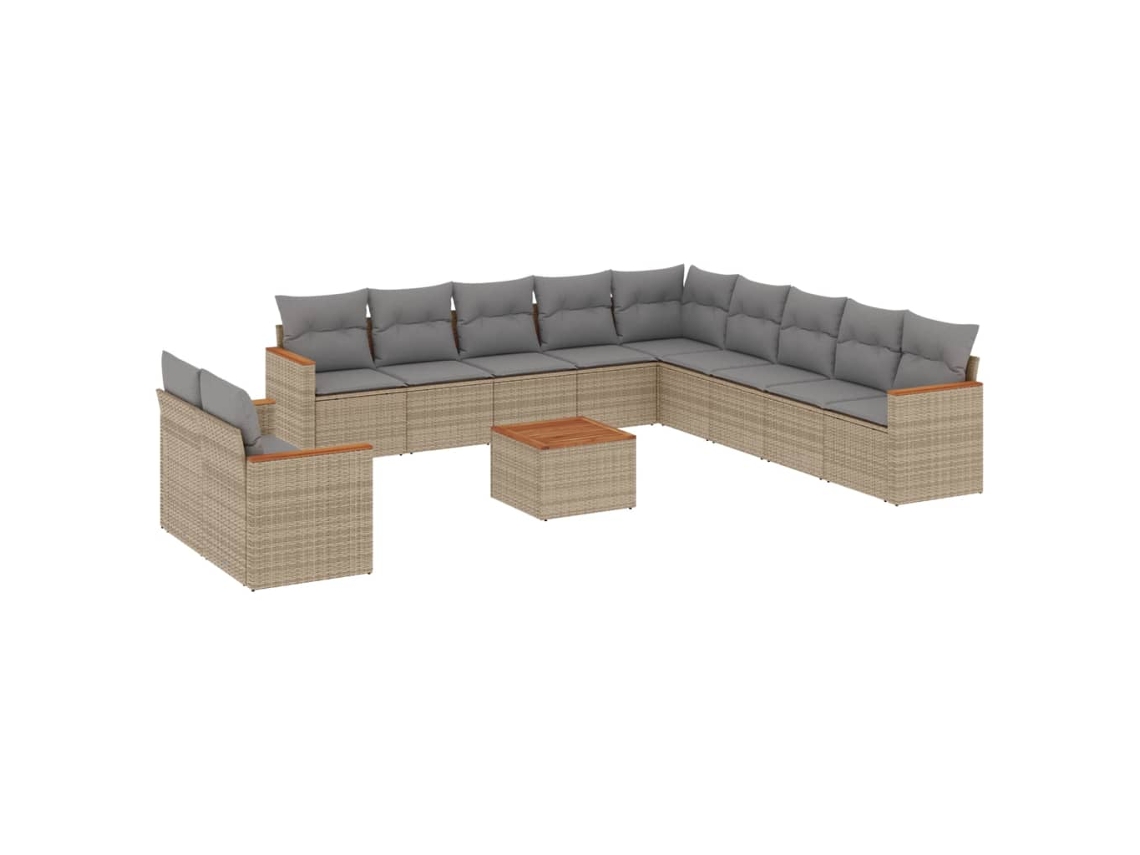 Conjunto 12 de sofás p/ jardim com almofadões VIDAXL vime PE bege