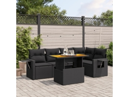 Vidaxl 6 Pcs Conjunto Sofás De Jardim C/ Almofadões Vime Pe Preto