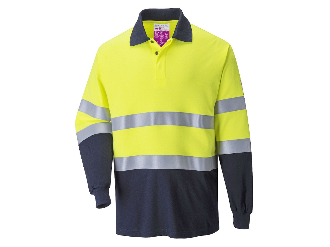 Polo Bicolor Modaflame: Resistente A Chamas E Antiestático Azul Marinho Amarelo / P