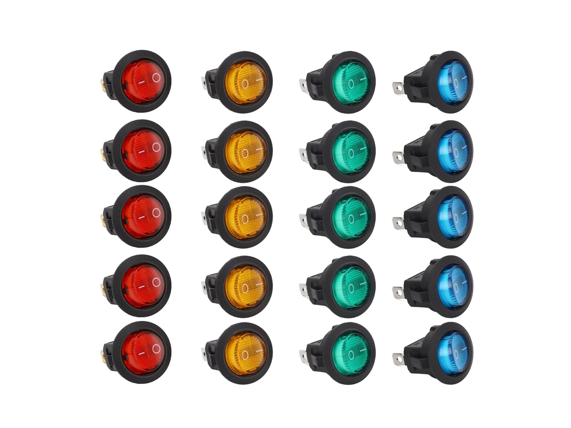 Interruptor De Rocker Redondo Com Led 3 Pinos 20mm 12v Para Carro (20pcs)