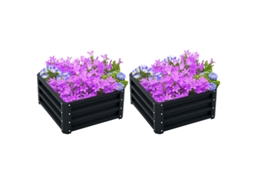 Conjunto De 2 Canteiros Elevados Para Jardim, Hortas E Flores, Aço Galvanizado, 60 X 60 X 30,5 Cm, Cinzento