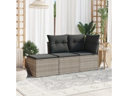 Vidaxl 3 Pcs Conj. Sofás Jardim C/ Almofadões Vime Pe Cinzento-claro
