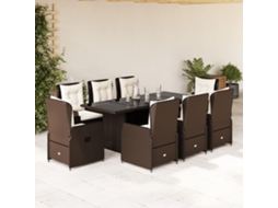 Vidaxl 9 Pcs Conjunto Jantar P/ Jardim C/ Almofadões Vime Pe Castanho