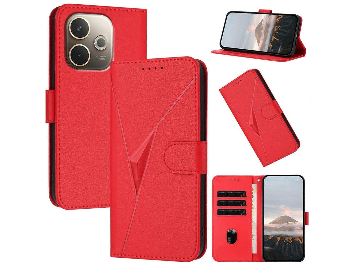 Capa De Couro Para Celular Com Fecho De Fivela E Padrão Triangular