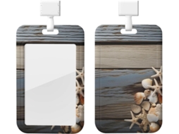 Porta Crachá Com Conchas Marinhas Sobre Uma Placa De Madeira, Capa Protetora Vertical Com Cordão, Estojo De Plástico