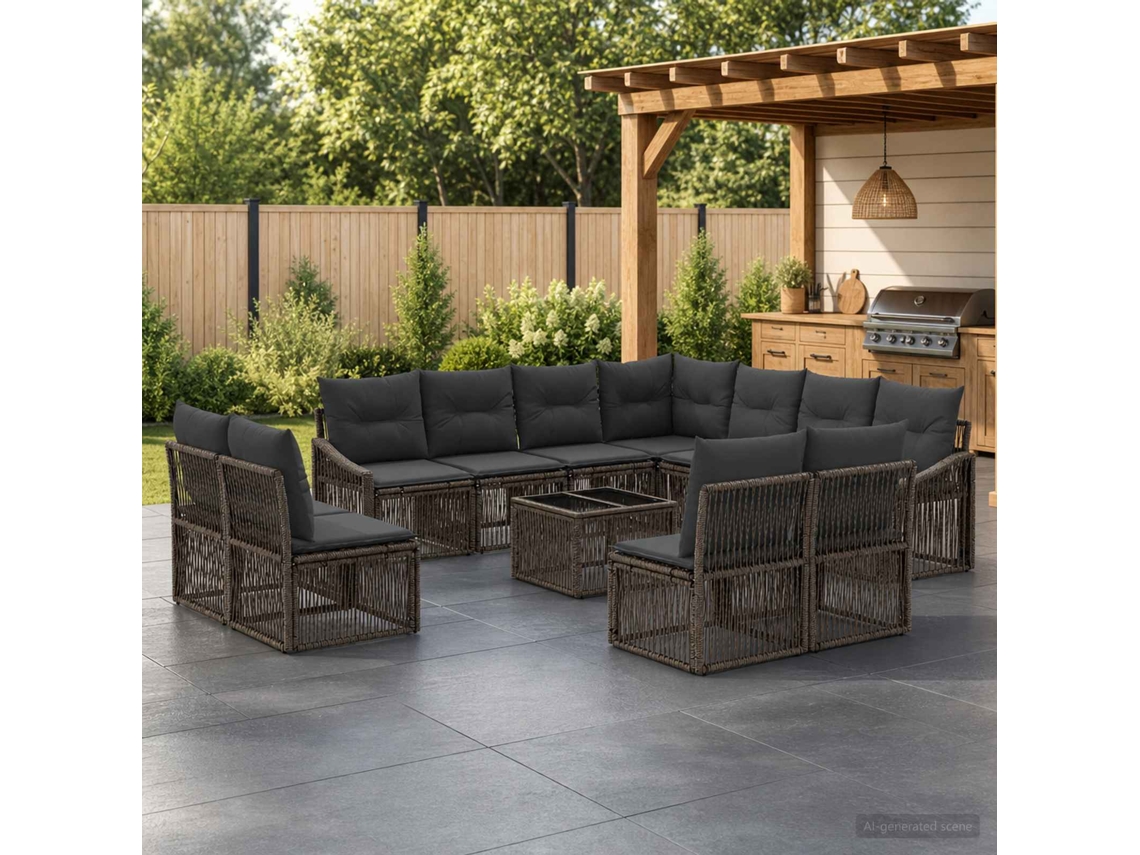 Vidaxl Conjunto De Sofá De Jardim 12 Pcs Cinzento Vime Pe
