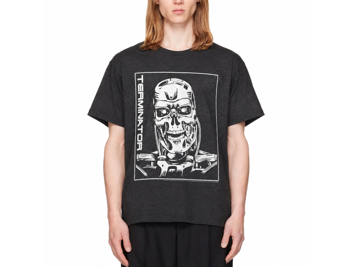 Rockinstone Terminator Machine Skull Heather Black Adult T-shirt Size:xl