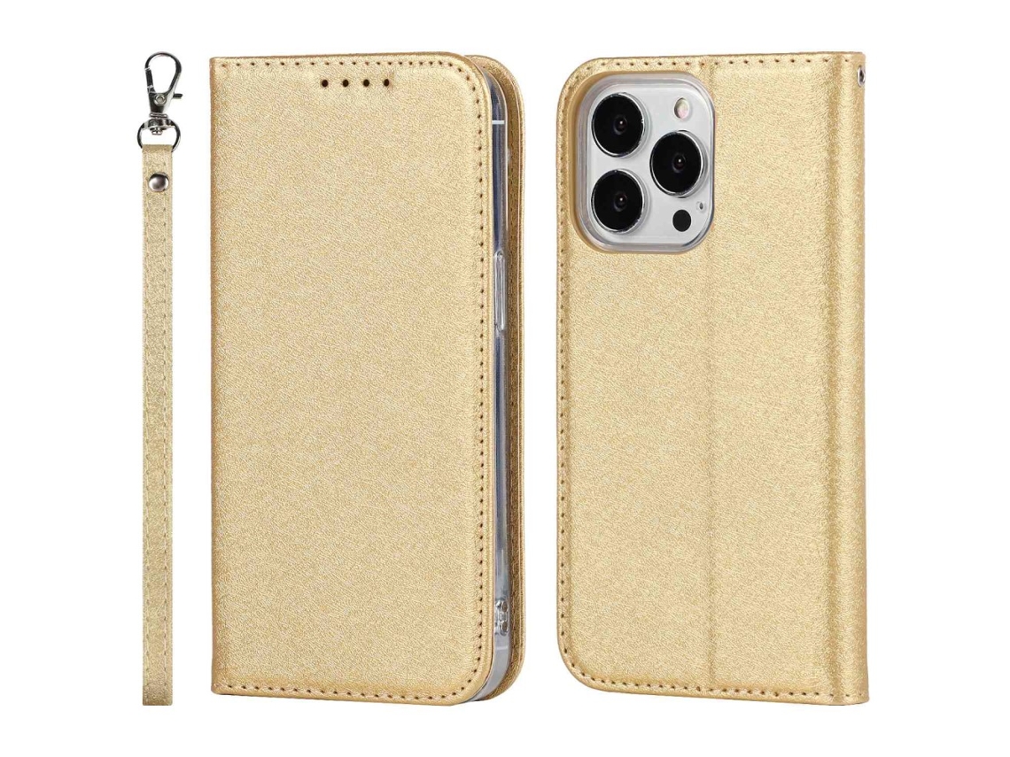 Capa Para Iphone 15 Pro Pele Sintética Anti-riscos Dourado