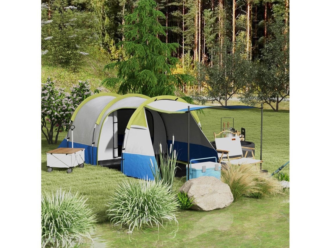 Camping Tent For 2 People. Lantern Hook, Three Entrances, Waterproof, Green