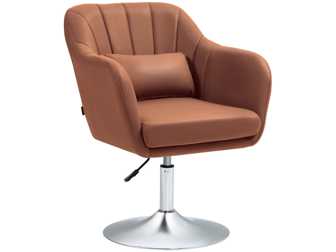 Poltrona Lounge Com Almofadas Lombares, Altura Ajustável E Giro 360°, Base Metálica Na Cor Marrom