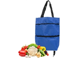 Sacola de Compras Dobrável com Rodas e Zíper, Reutilizável, Ideal para Transportar Mantimentos. Azul. GOKOCO