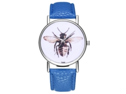 Relógio masculino de quartzo com pulseira esportiva em couro PU azul royal.