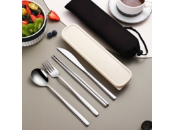 Conjunto de Talheres Portátil em Aço Inoxidável 304 , Incluindo Faca, Garfo, Colher e Caixa de Armazenamento. MDUG (prateado)
