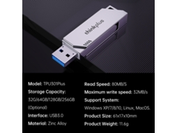 Lenovo Thinkplus Tpu301plus 256gb Pen Drive Usb3.0 Compatível Com Windows, Mac, Linux E Tablets Portáteis