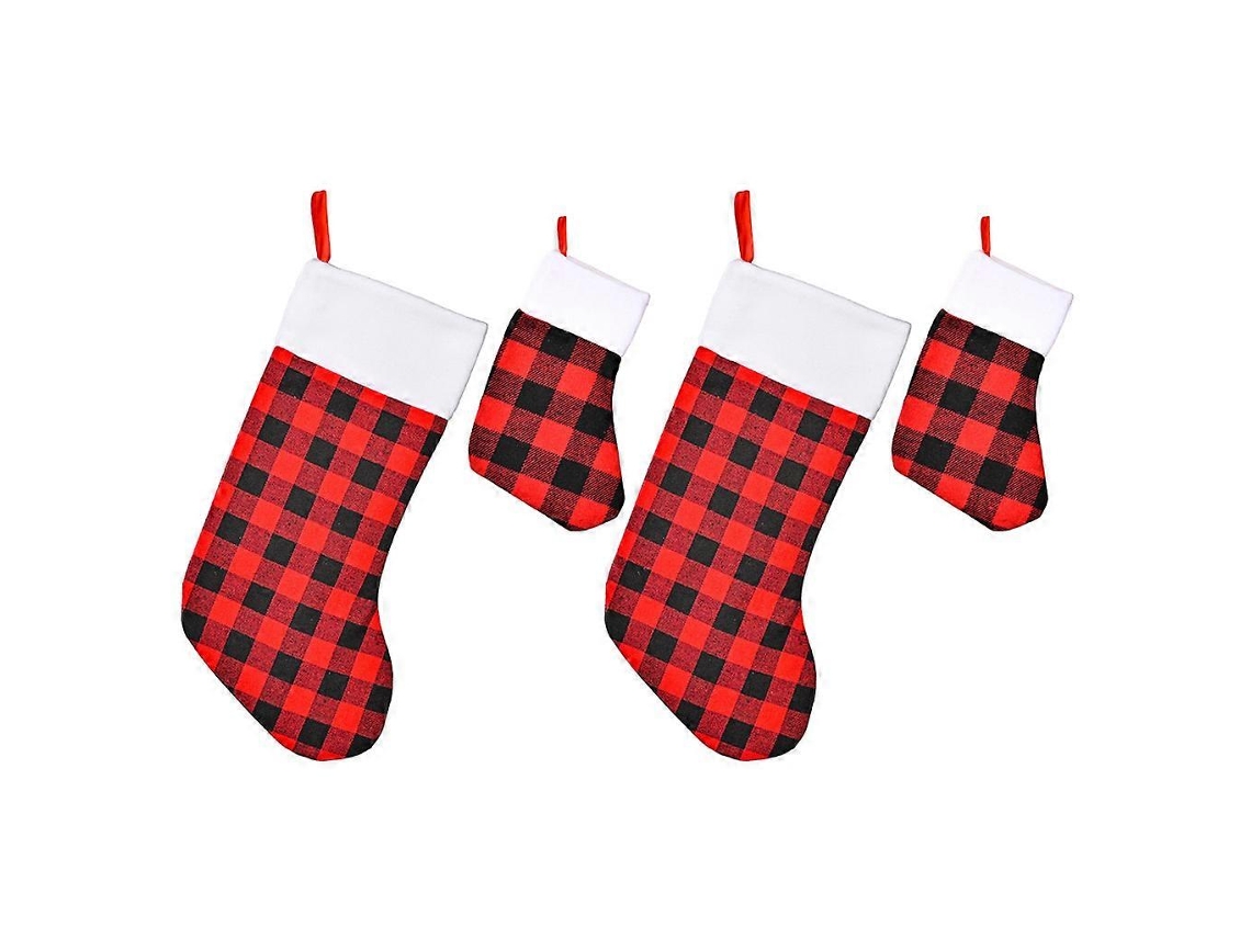 4 Meias De Natal Xadrez Pretas, Brancas E Vermelhas Para Pendurar Na Lareira. Loja Olysi
