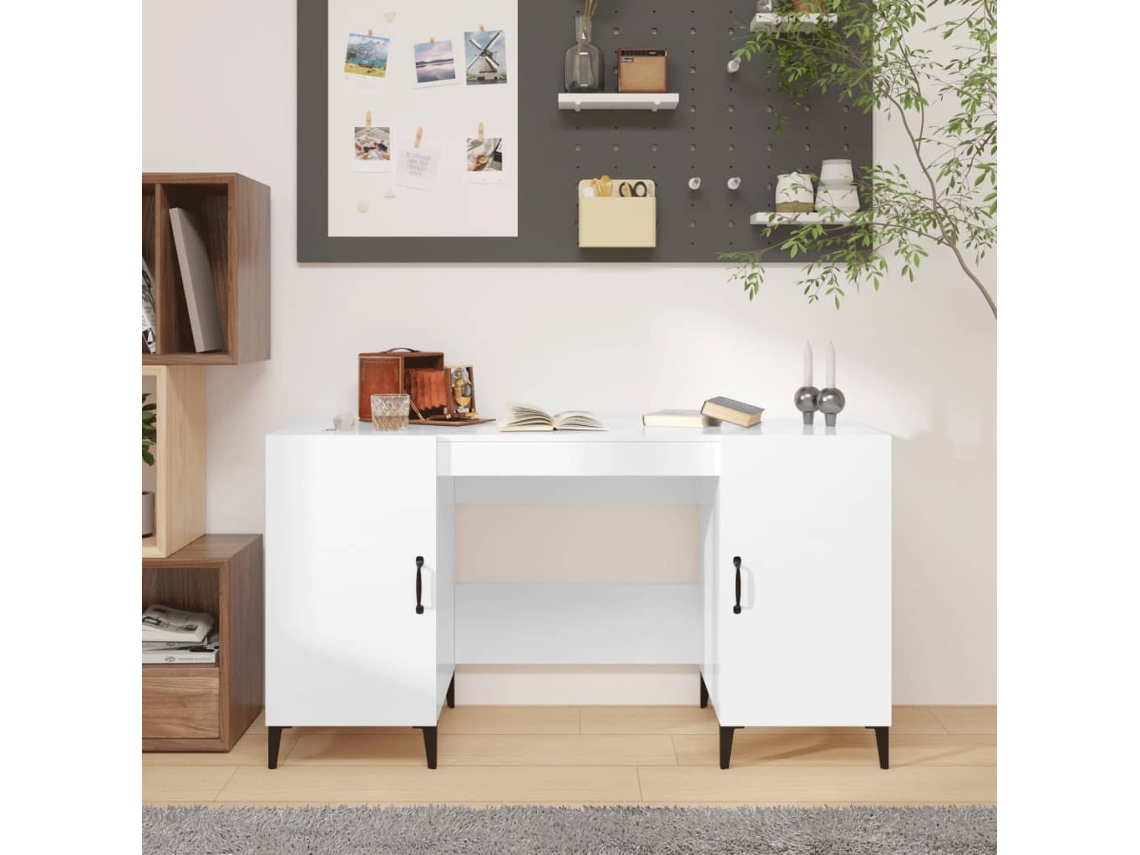 Vidaxl Secretária 140x50x75 Cm Derivados De Madeira Branco Brilhante