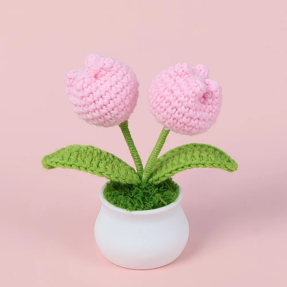 Vaso De Tulipa De Crochê, Flor Artificial Feita À Mão, Decoração Criativa De Flor Tricotada.