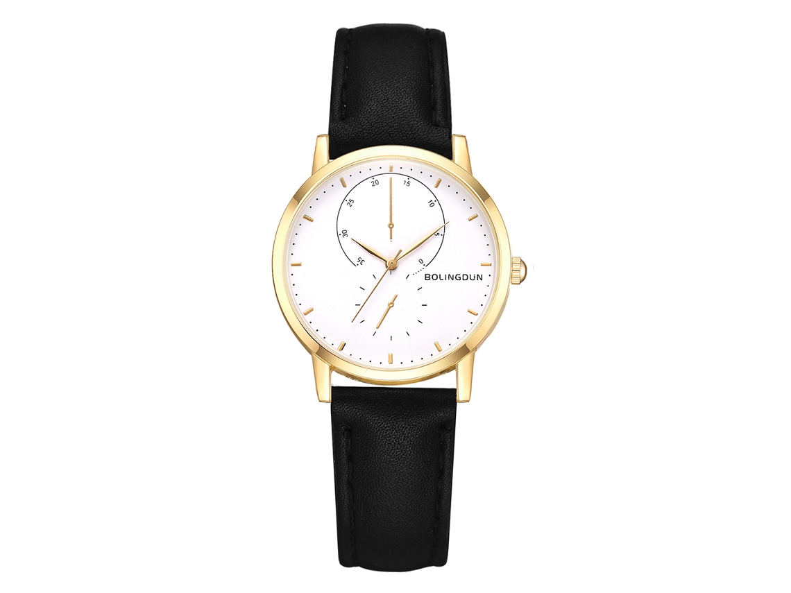 Relógio de quartzo unissex com pulseira de couro PU, estilo simples e moderno (Dourado 2)