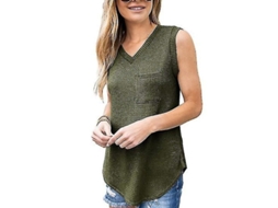 Blusa De Verão Feminina De Poliéster Cor Solida Com Decote V Sexy, Casual E Fashion Verde