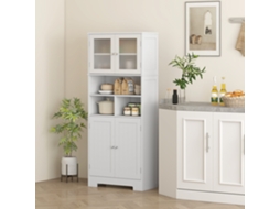 Armário De Cozinha Armário Alto De Cozinha Com 2 Portas De Vidro Prateleiras Ajustáveis 60x30x145,5 Cm Branco