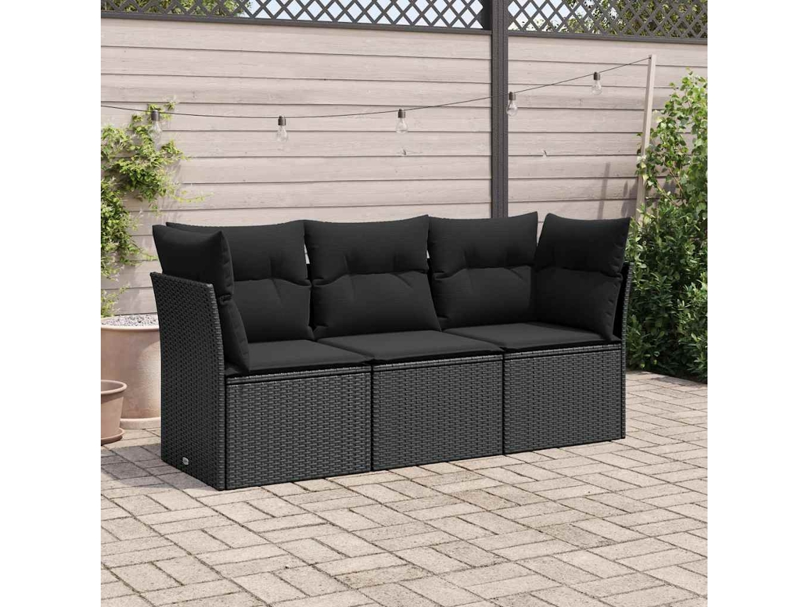 Vidaxl 3 Pcs Conjunto Sofás De Jardim Com Almofadões Vime Pe Preto