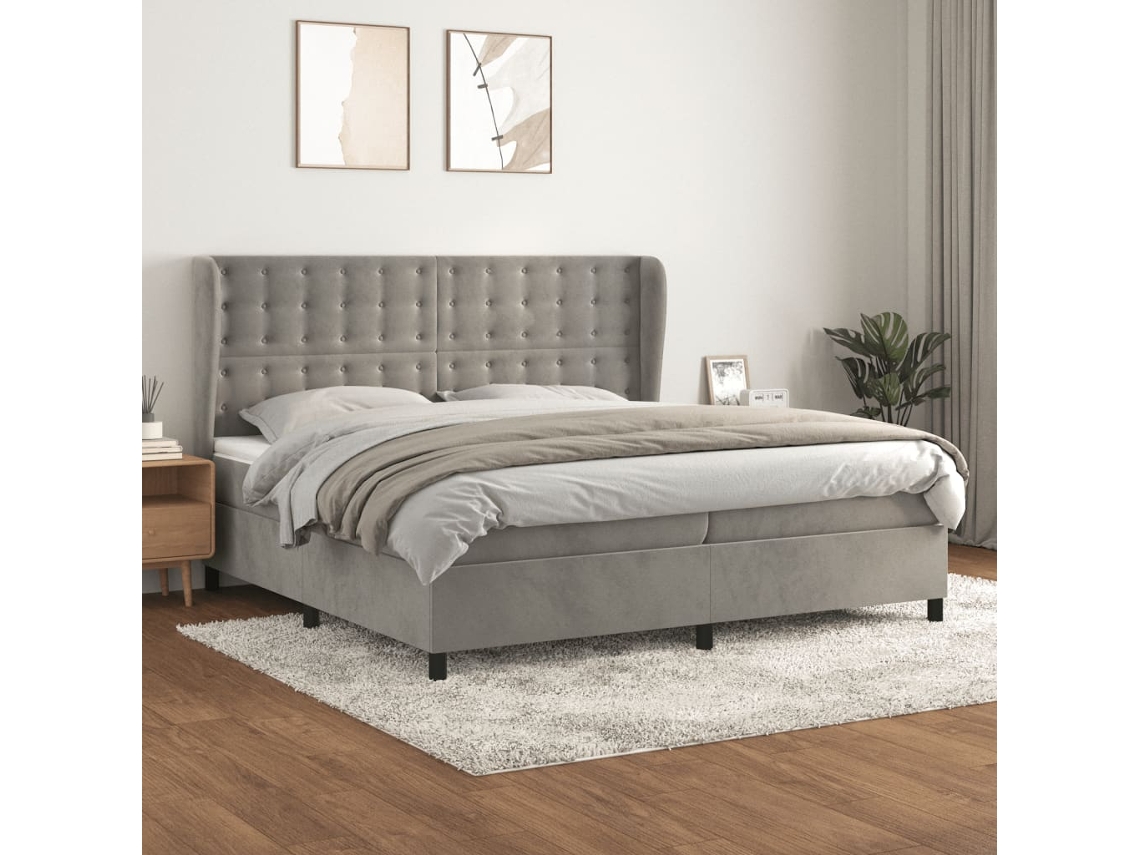 Vidaxl Cama Com Molas/colchão 200x200 Cm Veludo Cinzento-claro