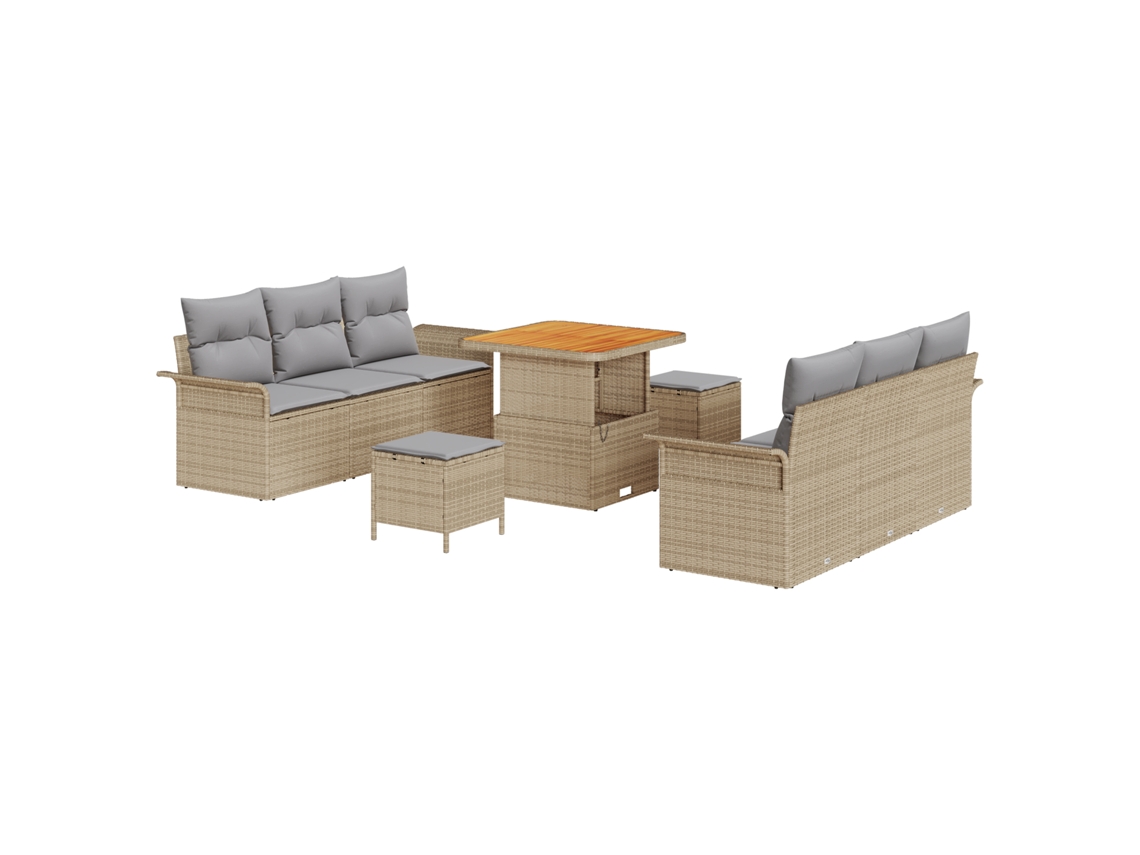 Conjunto 9 Sofá De Jardim Vidaxl Bege Vime Pe (80 X 80 X 71 Cm)