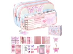 Bag Case Compartments, Zipper Leather Crayon Artistic Multi-futional Stationery Container, Stylish School