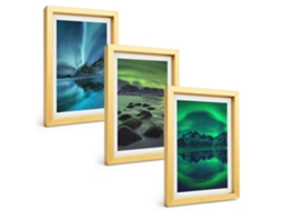 Composição De Quadros Paisagem De Inverno, Aurora Boreal, Montanha Espelharte (3 Peças 20x30 Cm)