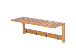 Cabideiro de Parede em Bambu Natural com 4 Ganchos e Prateleira, 50x16x17,5 Cm, Kit de Fixação Incluso CHEZMOI