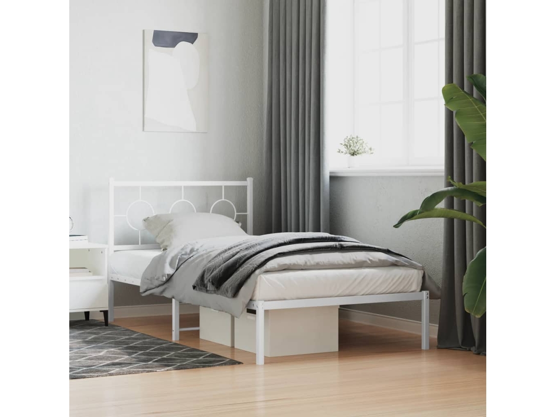 Vidaxl Estrutura De Cama Com Cabeceira 100x190 Cm Metal Branco