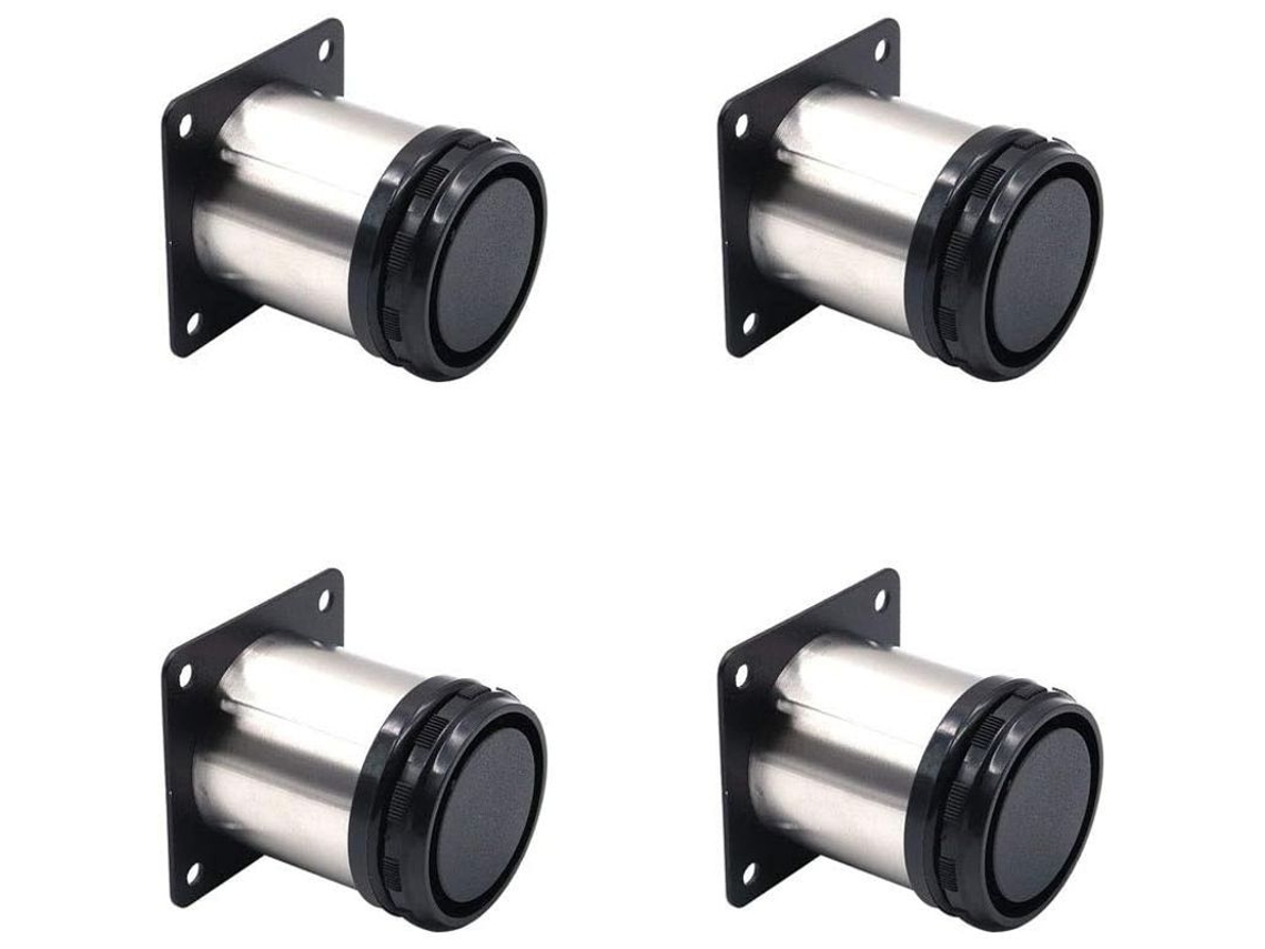 Conjunto de 4 pés de móveis ajustáveis em aço inoxidável, 50x60mm, alta resistência, suporta até 300kg.